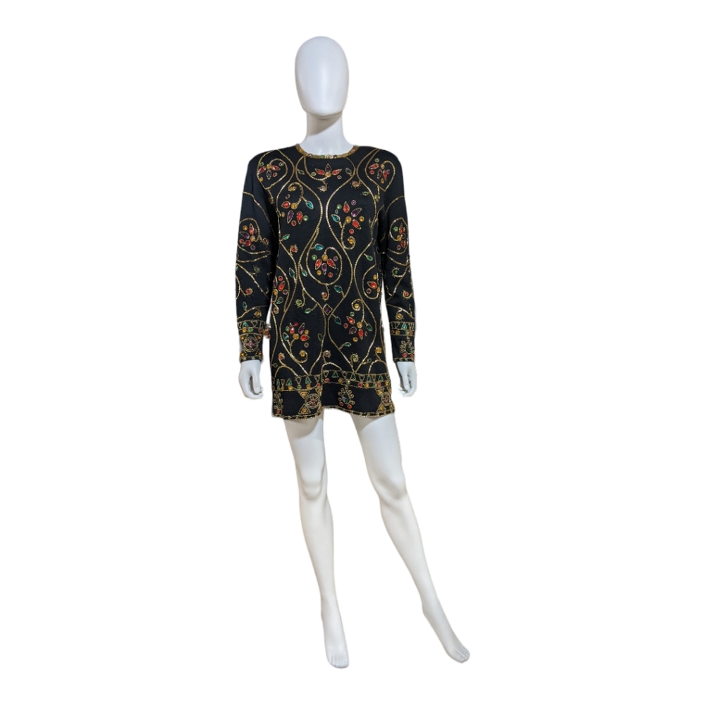 Destinee Black Sweater Sequined Dress, M